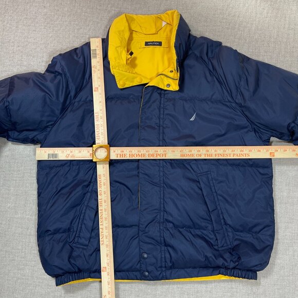 VTG Nautica Reversible Down Puffer Jacket XL Navy & Yellow Sailing Logo 1990s - Picture 15 of 16